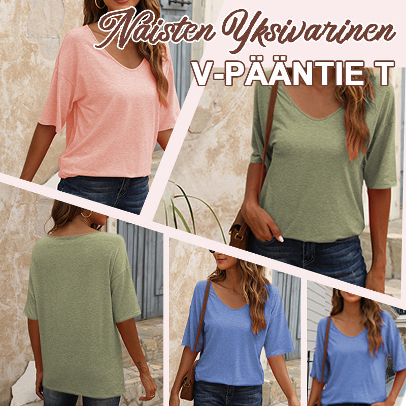 🌸Naisten Yksivärinen V-Pääntie T/Women's Solid Color V-Neck T