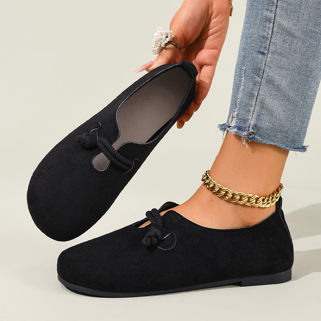 ๐ฅ Slip-On Faux Suede Flats for Women โ Timeless Rope Knot Design in Black & Beige ๐