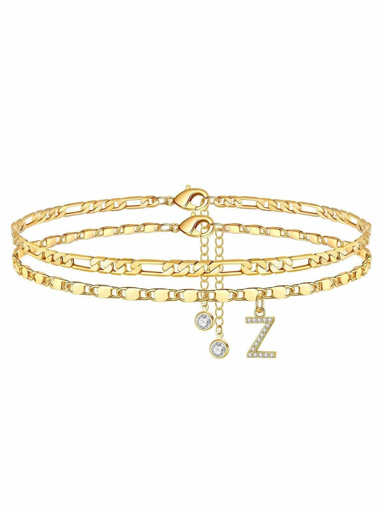 ✨ Layered Gold Ankle Bracelet for Women – Rhinestone, Adjustable, Beach Jewelry 🏖️