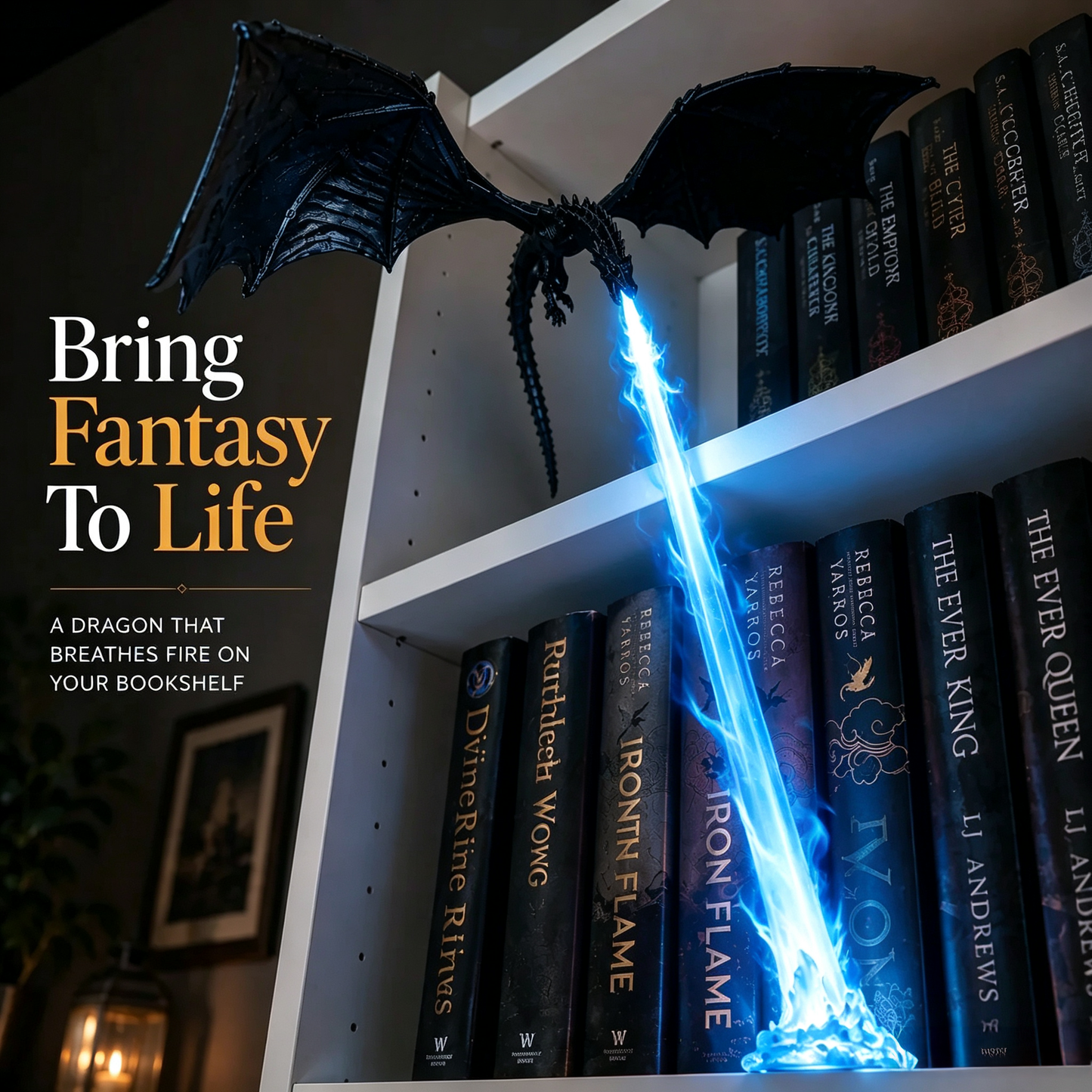 ๐ Fire-breathing dragon bookshelf decoration lamp + LED flame lighting set