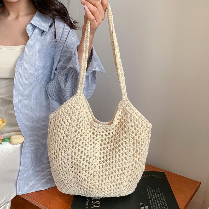 Handmade Crochet Beach Tote Bag – Large Woven Straw Hobo Bag for Summer Travel & Vacation