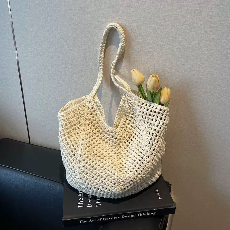 Handmade Crochet Beach Tote Bag – Large Woven Straw Hobo Bag for Summer Travel & Vacation