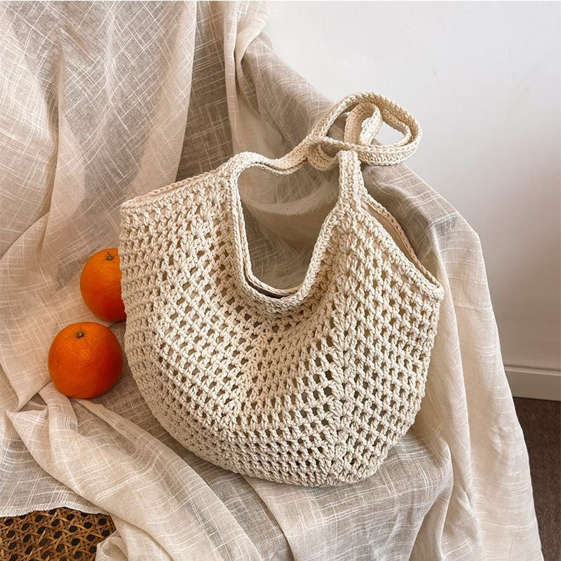 Handmade Crochet Beach Tote Bag – Large Woven Straw Hobo Bag for Summer Travel & Vacation