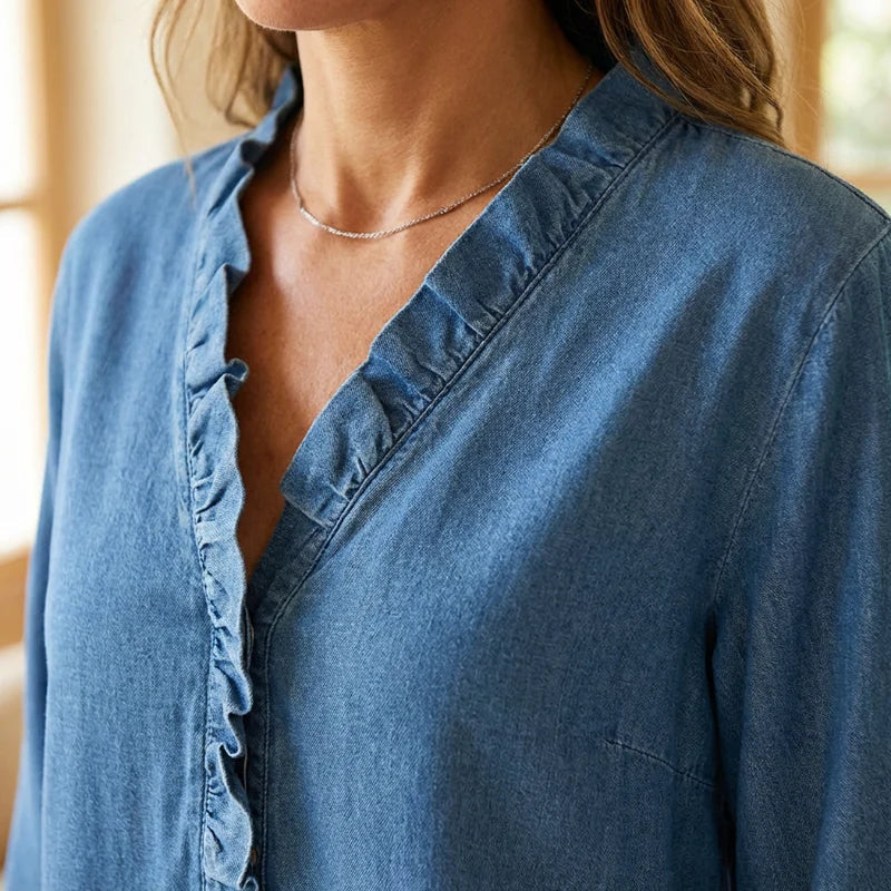 Women's sweater with ruffles and V-neck💃✨