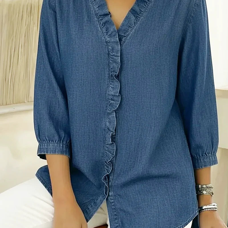 Women's sweater with ruffles and V-neck💃✨