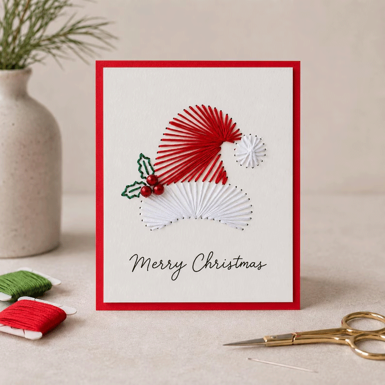 🎄🧵DIY kit for a Christmas card featuring string art