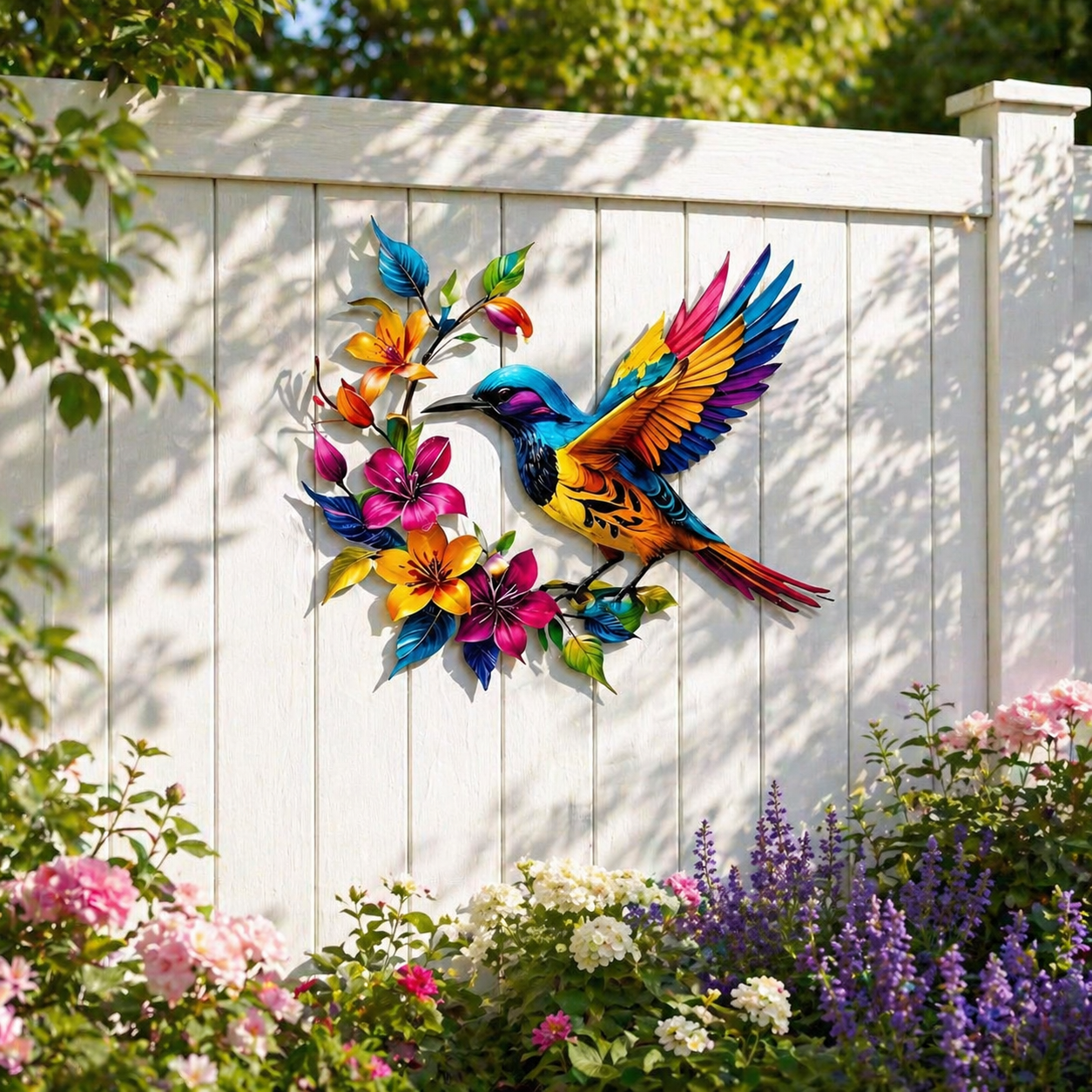 Colorful Hummingbird & Floral Metal Wall Decor