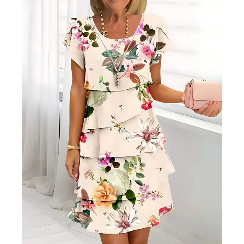 🌸Kevään erikoisuudet🌸 Multi-plant Floral Print Cascade Mekko