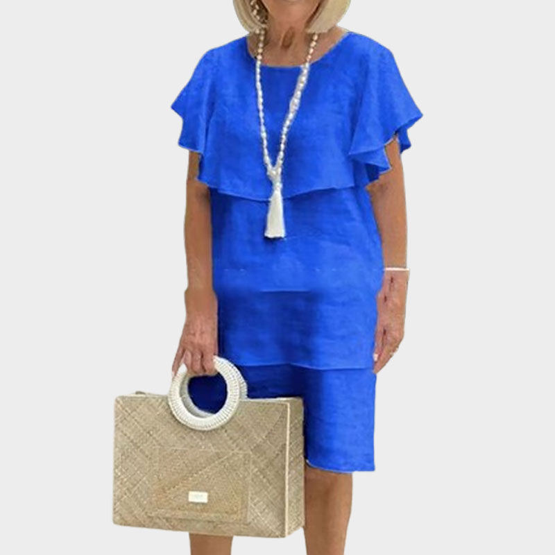 🌸Pyöreäkauluksinen, kellohihainen, monikerroksinen midimekko