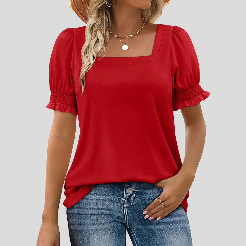 ⏳Rajoitettu aika myynti🌸Naisten neliön kaula-aukko Smocked hihan t-paita Casual Topi