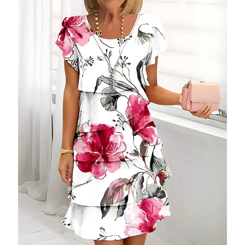 🌸Kevään erikoisuudet🌸 Multi-plant Floral Print Cascade Mekko