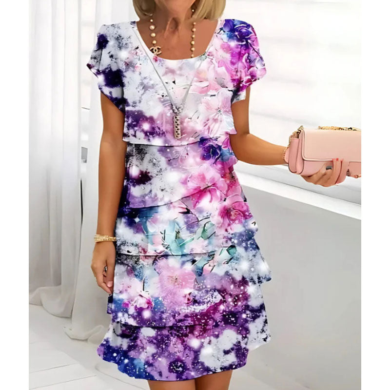 🌸Kevään erikoisuudet🌸 Multi-plant Floral Print Cascade Mekko