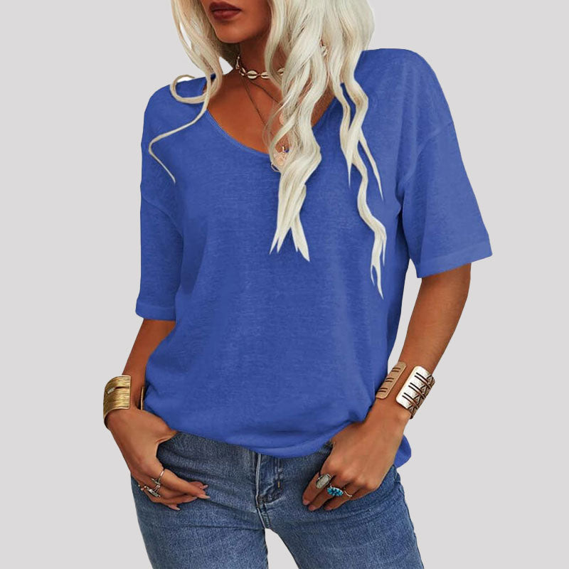 🌸Naisten Yksivärinen V-Pääntie T/Women's Solid Color V-Neck T