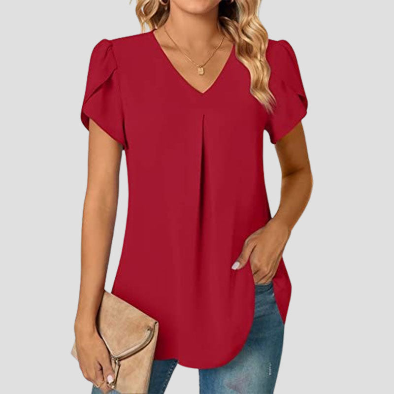 🌸Terälehtihihainen V-aukkoinen yksinkertainen paita