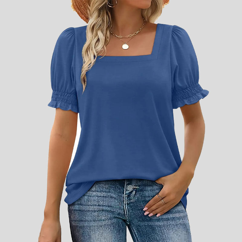 ⏳Rajoitettu aika myynti🌸Naisten neliön kaula-aukko Smocked hihan t-paita Casual Topi