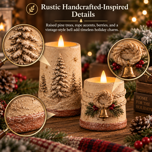 Rustic Christmas decorations with flameless LED candles