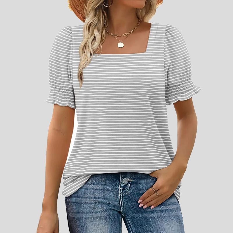 ⏳Rajoitettu aika myynti🌸Naisten neliön kaula-aukko Smocked hihan t-paita Casual Topi