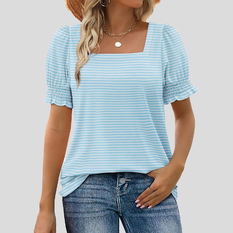 ⏳Rajoitettu aika myynti🌸Naisten neliön kaula-aukko Smocked hihan t-paita Casual Topi