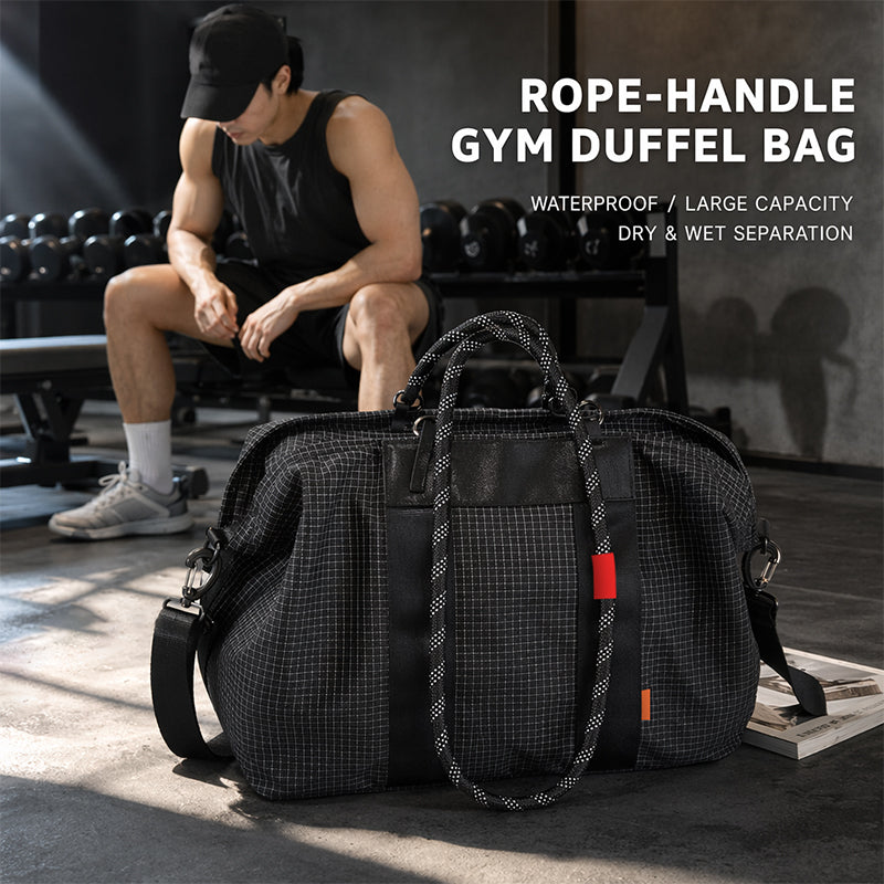 Mountain-Style Climbing Rope Nylon Grid Large Capacity Wet-Dry Separation Gym Bag Outdoor Waterproof Handbag Crossbody Travel Bag