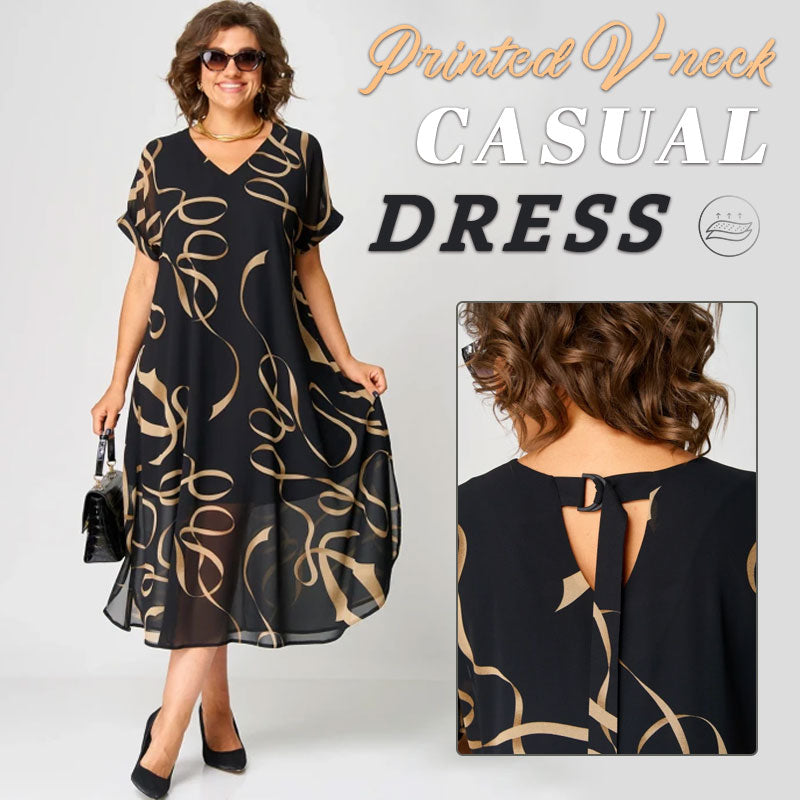 🌸Printtikuvioinen V-Aukkoinen Rento Mekko