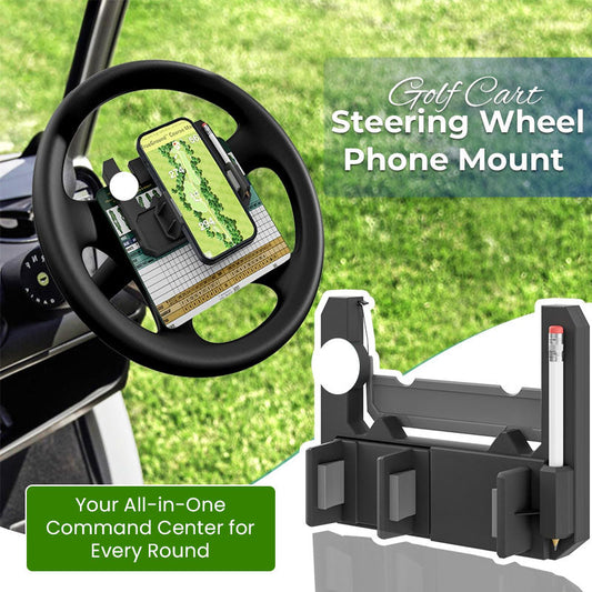 Universal Golf Trolley Phone Mount – Centre-Mounted Steering Wheel Holder for iPhone & Android