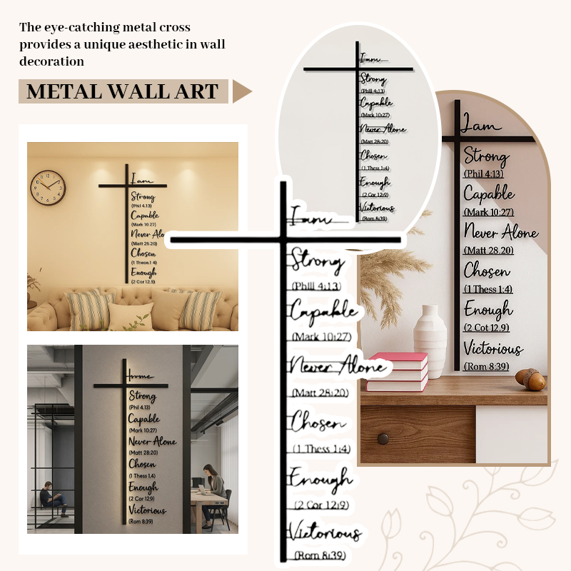 Metalliristi seinätaide Jeesus-krusifiksilla