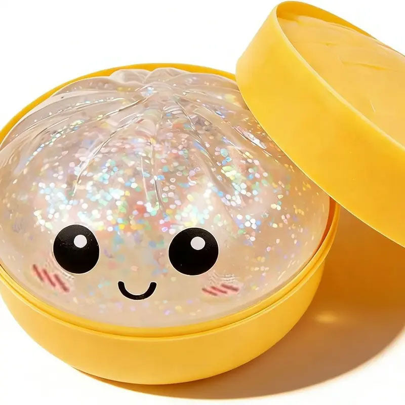 Glitter Dumpling Squishy Box - Cute Anxiety Relief Fidget Toy, with Steamer Box