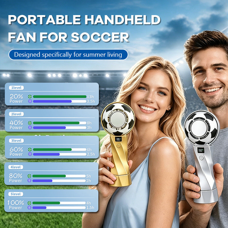 2026 Soccer-Themed Handheld Cooling Fan – Portable, Turbo-Powered, Rechargeable Mini Fan