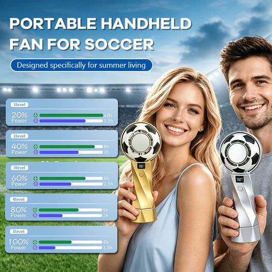2026 Soccer-Themed Handheld Cooling Fan – Portable, Turbo-Powered, Rechargeable Mini Fan