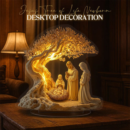 Jeesus-elämänpuu vastasyntyneen työpöytäkoriste