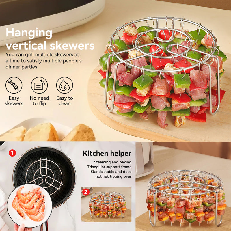 🔥 Skewer Holder for Air Fryers – A vertical kebab holder made of stainless steel for air fryers, ovens, and homemade grilled snacks