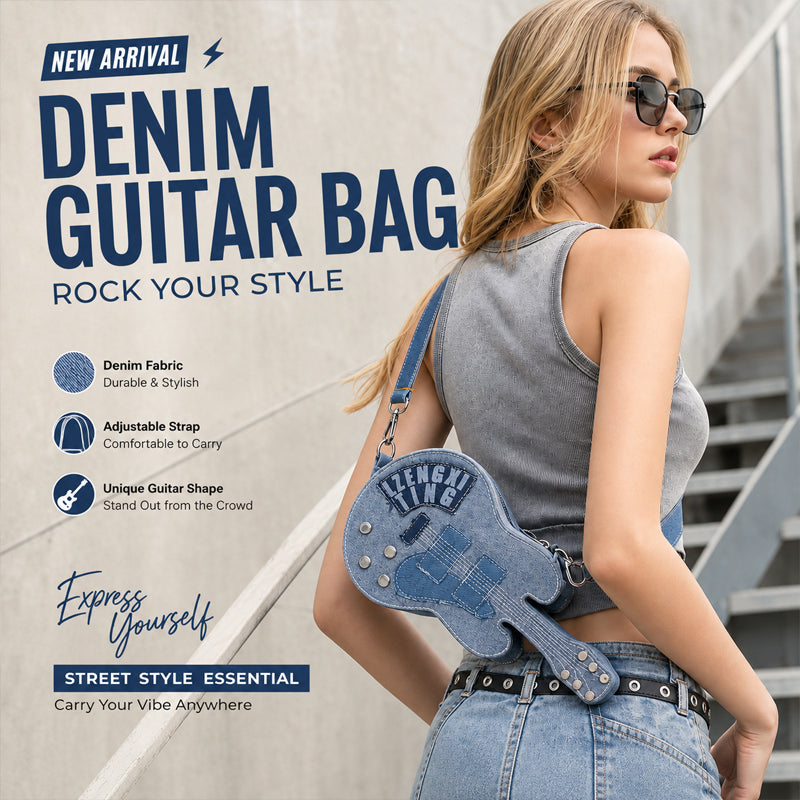 Creative and unique denim guitar shoulder bag