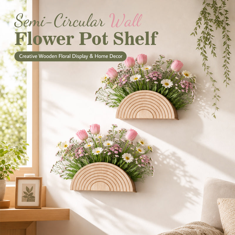 Semi-Circular Wall Flower Pot Shelf – Creative Wooden Floral Display & Home Decor