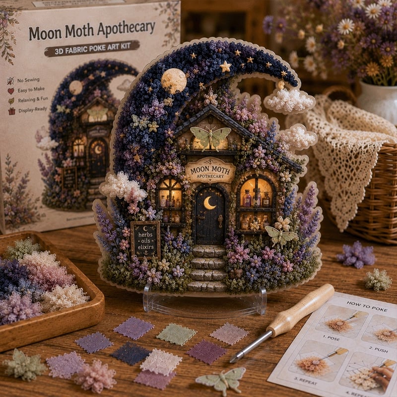 🔥 Last day: 49% off – ✨ ‘Whimsical Village’ kit for 3D fabric art (Poke Art technique)