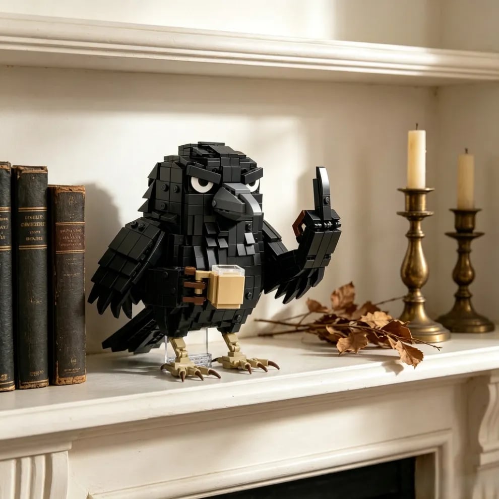 🐦‍⬛ Sarcastic Coffee Crow - Building Block Set – Funny Do Not Disturb Desk Decor
