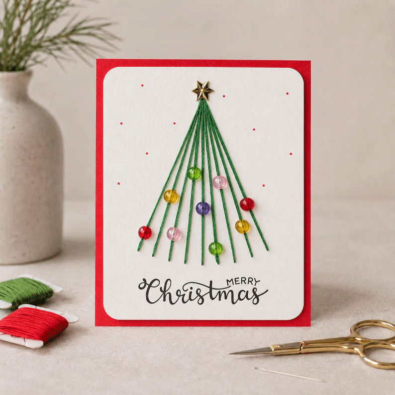 🎄🧵DIY kit for a Christmas card featuring string art