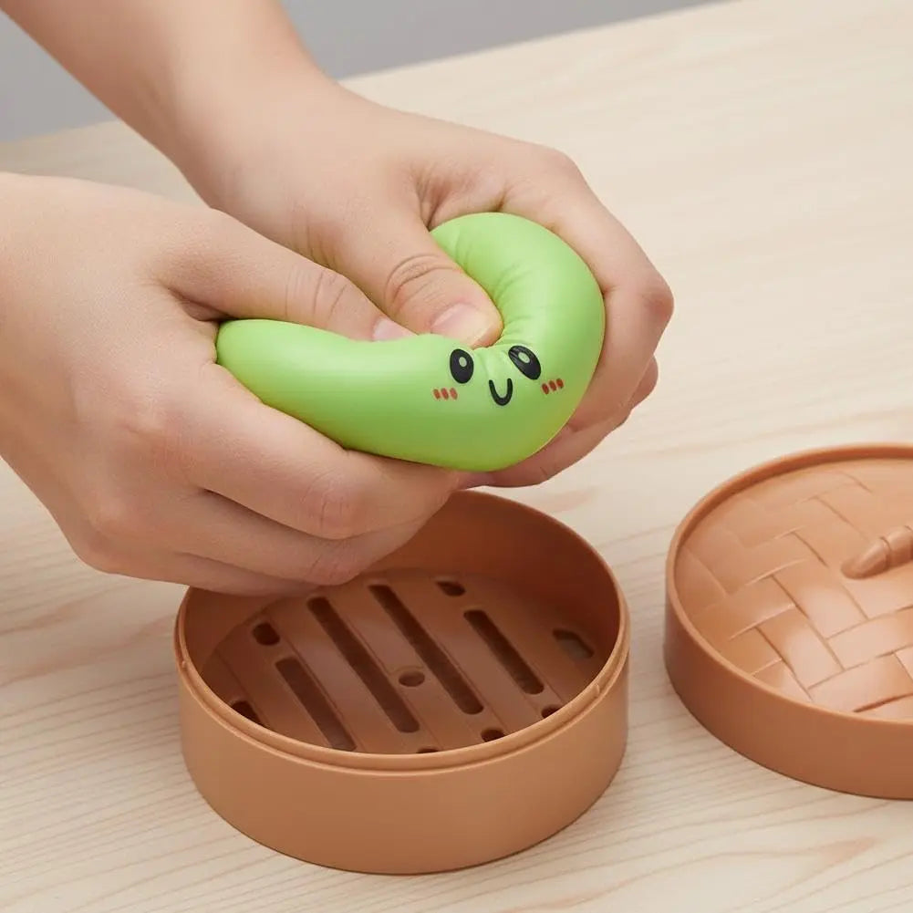 Glitter Dumpling Squishy Box - Cute Anxiety Relief Fidget Toy, with Steamer Box
