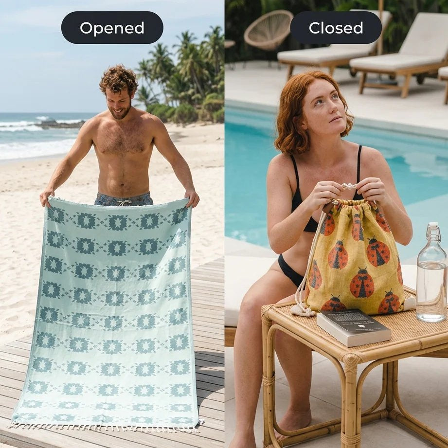 🏆Flash Sale-50% OFF 🏖️2-in-1 Convertible Towel & Backpack with Inner Zip Pocket & Sand-Repelling Fabric