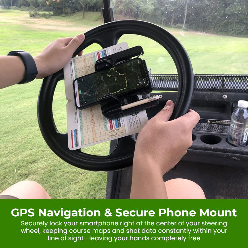 Universal Golf Trolley Phone Mount – Centre-Mounted Steering Wheel Holder for iPhone & Android
