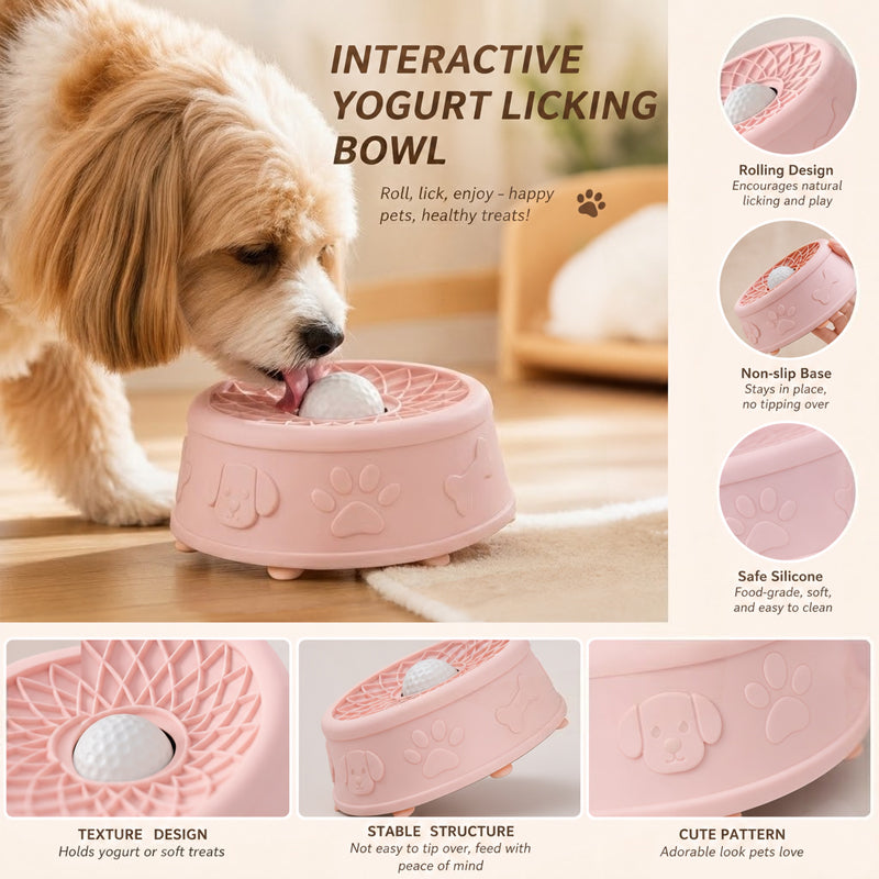 🐾🥣 Pet Yogurt Licking Bowl with Rolling Ball Design