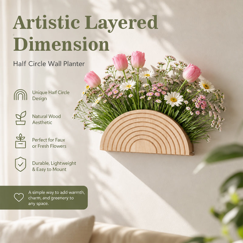 Semi-Circular Wall Flower Pot Shelf – Creative Wooden Floral Display & Home Decor