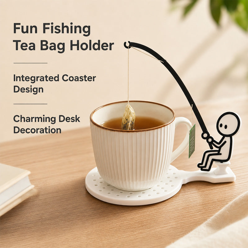 Little Figure Fishing Tea Bag Holder with Coaster