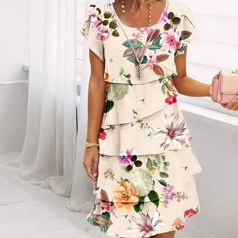 🌸Kevään erikoisuudet🌸 Multi-plant Floral Print Cascade Mekko