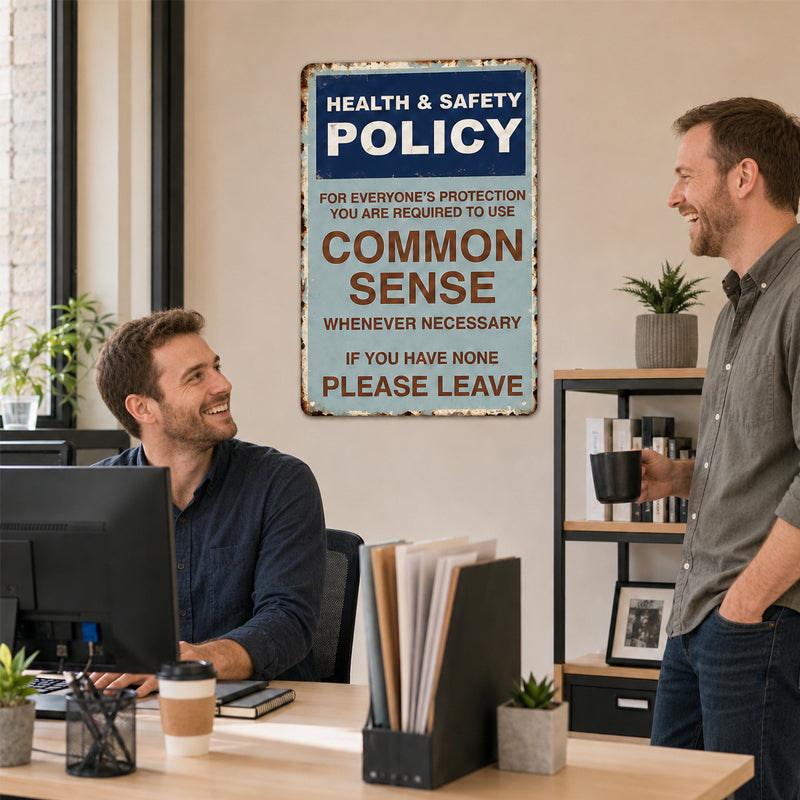 "Common Sense Policy" Funny Retro Metal Sign – Sarcastic Office & Garage Decor
