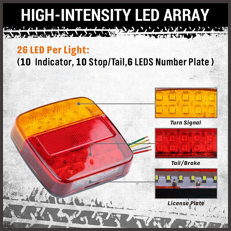 Dual-Color LED Square Tail Light – Ultra-Bright Truck & Van Safety Lamp