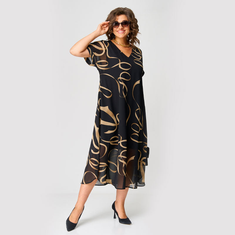 🌸Printtikuvioinen V-Aukkoinen Rento Mekko