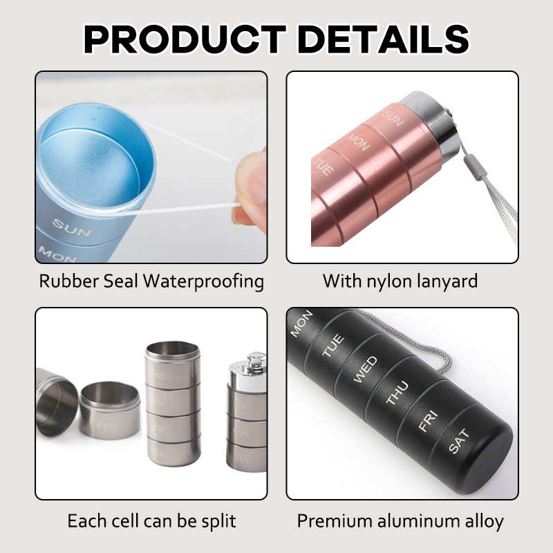Portable 7-day Aluminum Alloy Pill Box