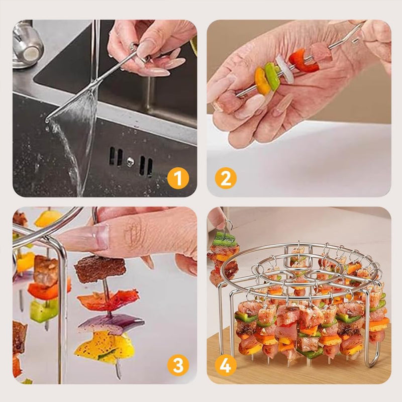 🔥 Skewer Holder for Air Fryers – A vertical kebab holder made of stainless steel for air fryers, ovens, and homemade grilled snacks
