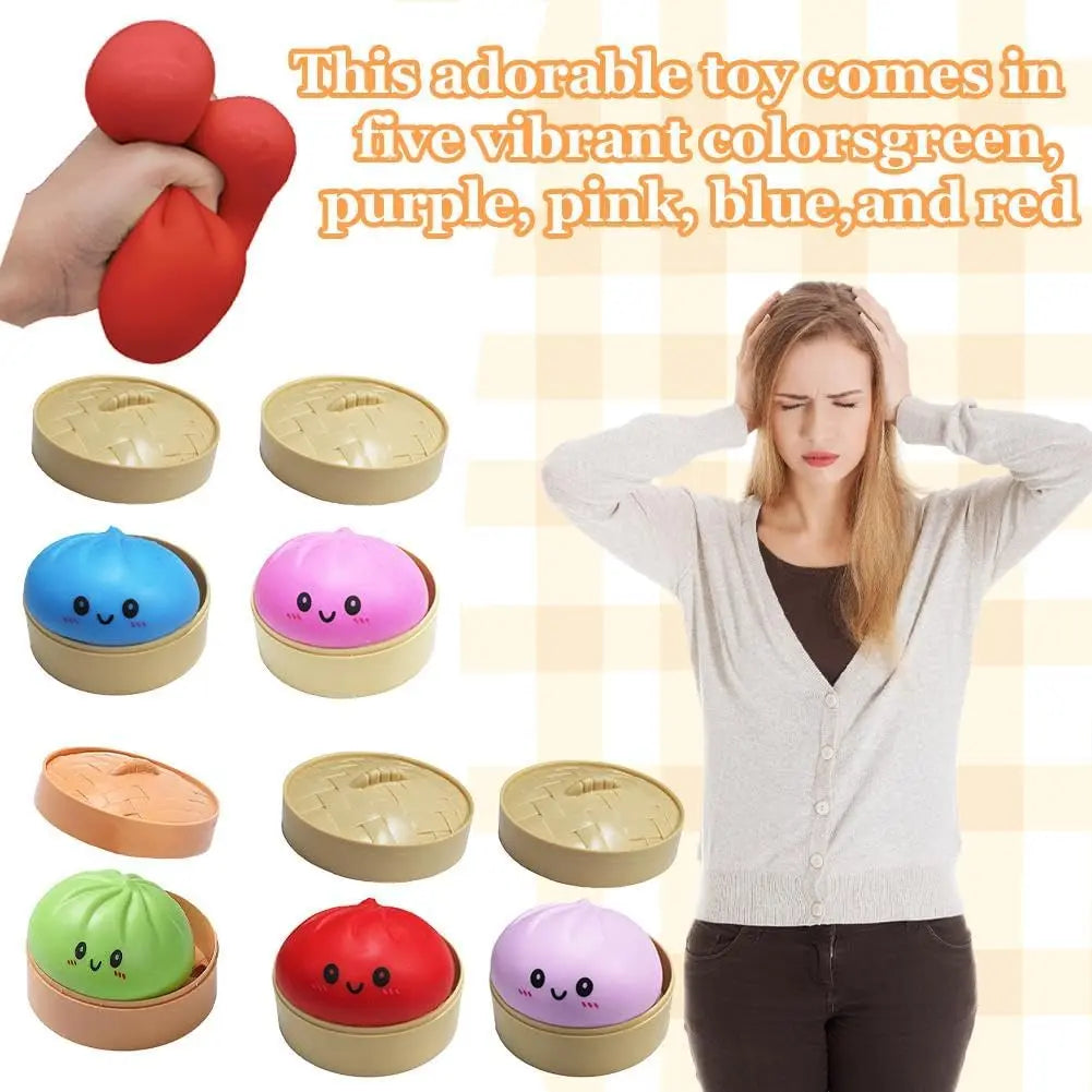 Glitter Dumpling Squishy Box - Cute Anxiety Relief Fidget Toy, with Steamer Box