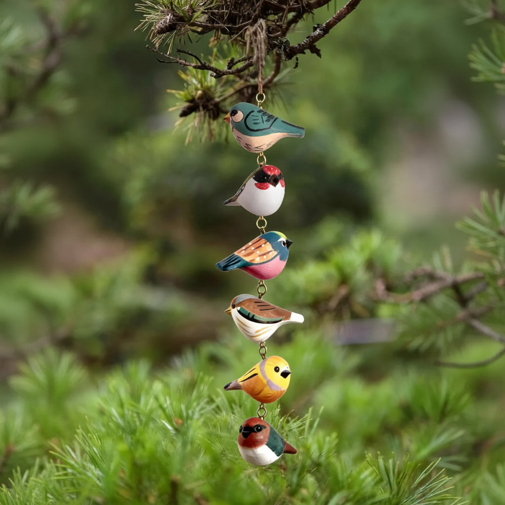 Rustic Hand Painted Bird Ornament, Handcrafted Wooden Colorful Birds